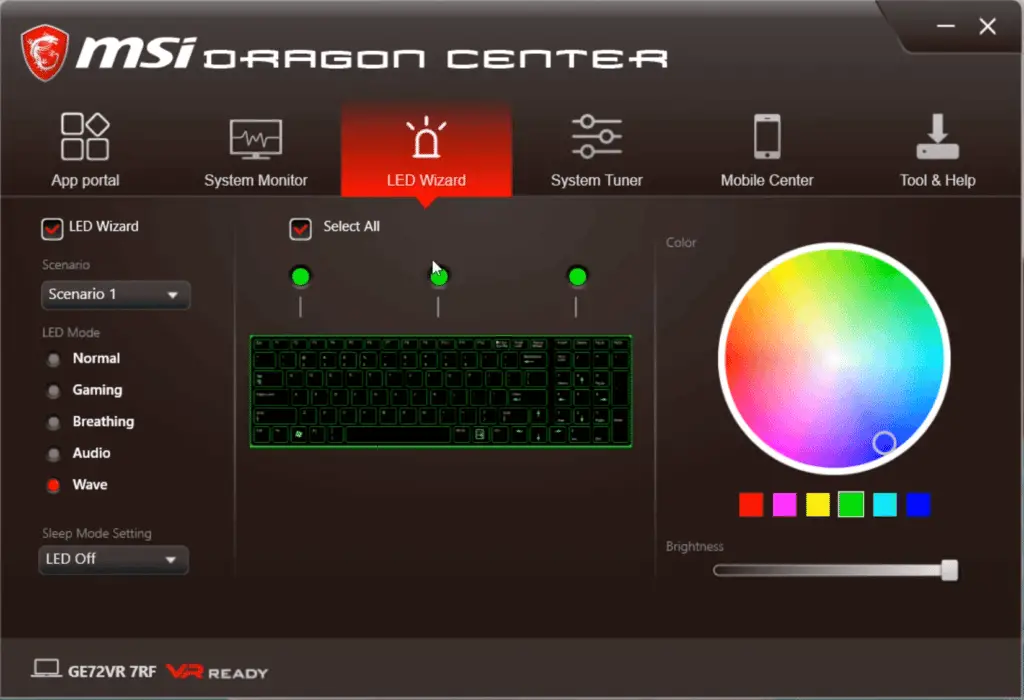 msi dragon center keyboard color