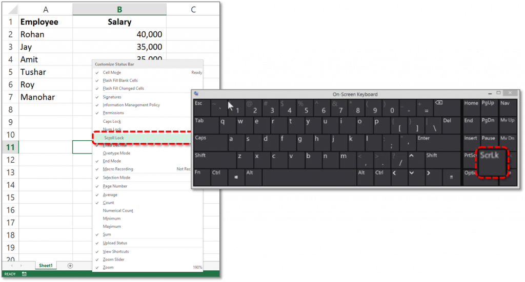 Keyboard di Layar dengan Excel terbuka