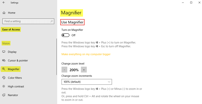 Magnifier Settings In Windows