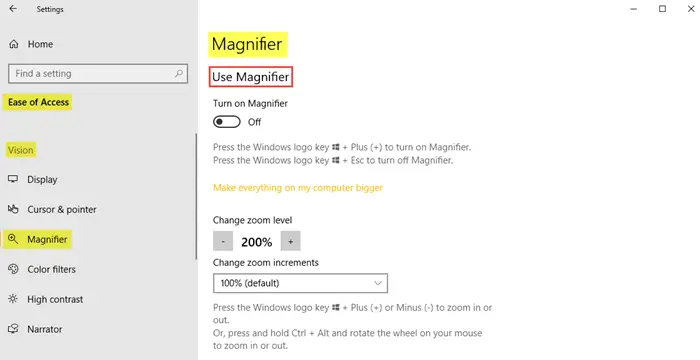 Magnifier Settings In Windows