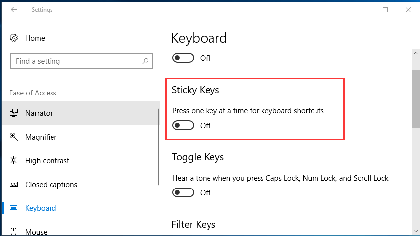 Sticky Keys in windows