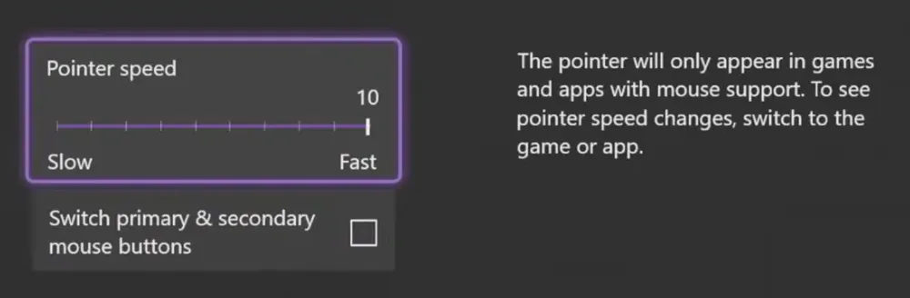 Change Mouse speed in xbox