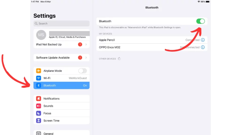 Go to Bluetooth Settings on Your iPad